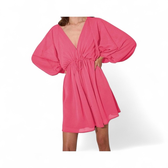 Promesa Dresses & Skirts - 💗✨ EUC++ PROMESA Bubble Gum Pink Ripple Effect Pleated Kimono Mini Dress | Sz S